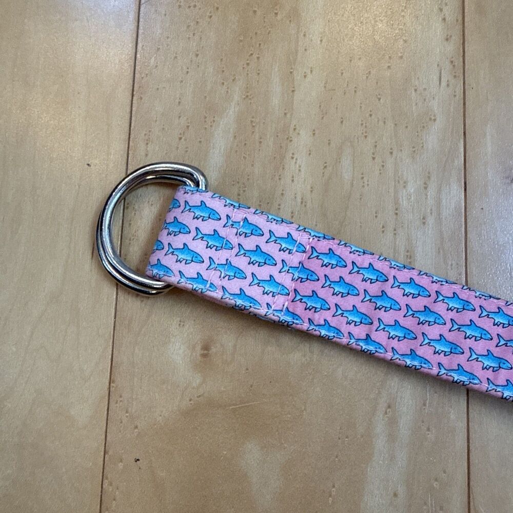 SHARK BELT VINEYARD VINES AQUA & PINK D Ring CANVAS BELT SIZE M 40” 100% Cotton